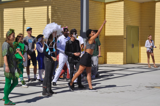 Senior Danielle Gonzalez throws a water balloon across the mustang mall after the water balloon toss that took place this tuesday at lunch. The members of the homecoming court have been competing in games like these that are put on by ASB this week during lunch. 