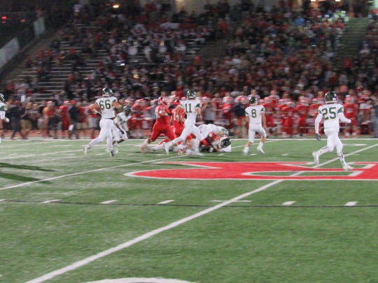 Mira Costa Senior Blake Snyder tackles a Redondo Union Varsity player during a game at Redondo Union High School on November 4th.