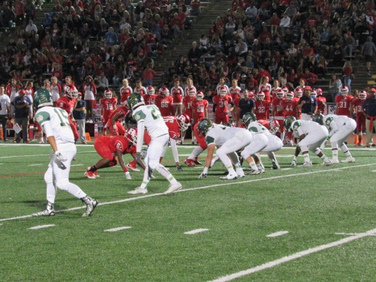 The Mira Costa Offensive Line prepares to advance to the opposing end zone against the Redondo Union Defensive Line.