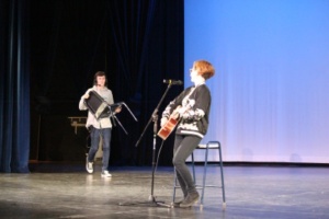 Sophomore Matt Sherman (left) works backstage and helps with the technical side of the production. 