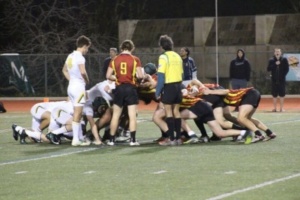 Costa’s team gets ready to face off to get the ball from  Torrey Pines to score a try. Costa never lost a game at Waller Stadium their whole season, until their first CIF game. 